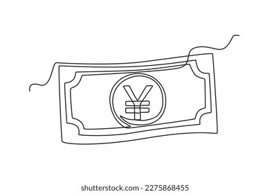 Moneda en yenes en papel de una sola línea de giro de Japón. Concepto de moneda de país diseño de línea continua diseño gráfico de vector