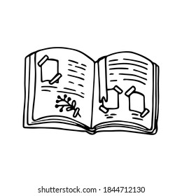 Single open book, diary, artbook icon.  Сoncept cozy home, hygge. Hand drawn vector illustration in doodle style outline drawing isolated on white background.