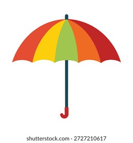 A single open red and yellow umbrella provides colorful sun protection and rain shelter as a vector object isolated on a white background, serving as a summer beach parasol or wet weather accessory