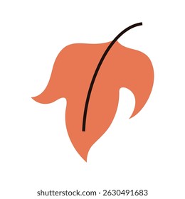 Single orange autumn falling leaf, simple illustration of natural foliage