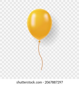 Single Orange Balloon with Ribbon on Transparent Background. Orange Realistic Ballon for Party, Birthday, Anniversary, Celebration. Round Air Ball with String. Isolated Vector Illustration.