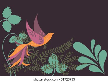 Single Orange Bird in Green Leaves