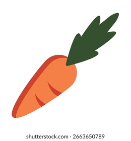 Single orange carrot vegetable with leafy green top for healthy nutrition and harvest theme Vector illustration