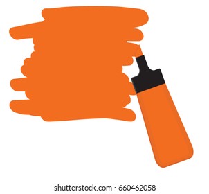 Single orange highlighter pen with hand drawn area to highlight text.