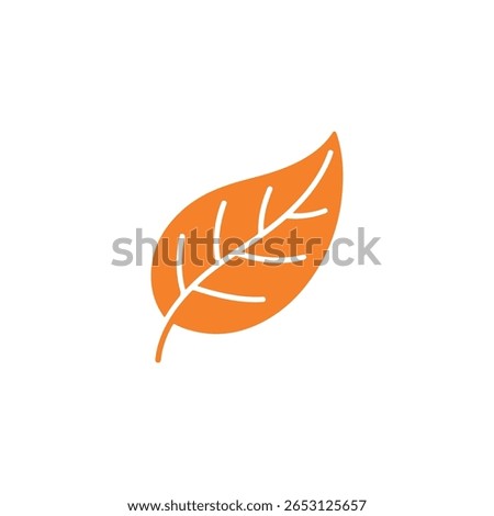 Single orange leaf illustration on a white background displaying a simple leaf design. The leaf is solid orange and features detailed white veins.