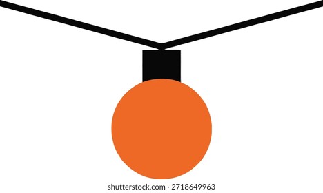 Una sola bombilla ovalada naranja cuelga de un cordón negro sobre un fondo blanco. El cordón está inclinado hacia arriba desde las esquinas superiores.