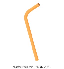 Single orange plastic straw with a bend, isolated on a white background