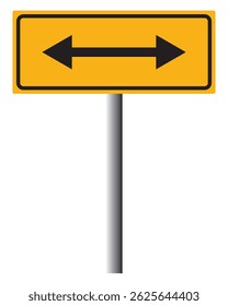 A single orange rectangular road sign mounted on a pole, featuring a bold white left and right pointing arrow ideal for indicating mandatory or suggested left turns on roads or pathways.
