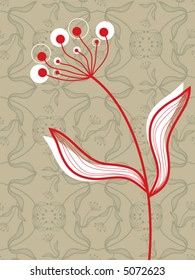 single oriental red flower on taupe pattern (vector)