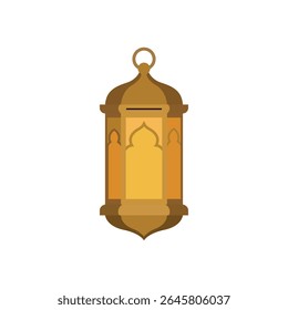 A single, ornate lantern dominates the composition, suspended against a stark white background. 