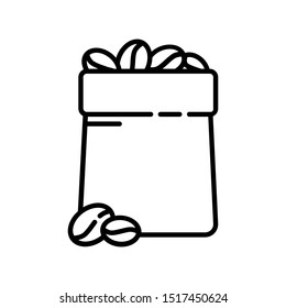 Single outline icon - bag or pack with coffee beans  isolated vector symbol for web, app