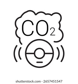 Single outline icon of CO2 detection device used for gas safety in fire environments. Linier style. Editable stroke. Vector illustration.