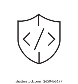 Single outline icon of a cybersecurity shield, symbolizing data protection, internet safety, and secure web systems. Linear icon style. Editable stroke. Vector illustration.
