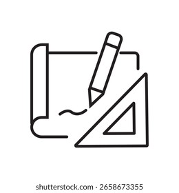 Icono de contorno único de un tablero de dibujo, una herramienta clásica de diseño y bosquejo. Limpie el Vector con un trazo editable.