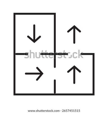 Single outline icon of evacuation plan for fire emergency escape and safety procedures. Linier style. Editable stroke. Vector illustration.