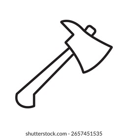 Single outline icon of fire axe tool used in firefighting and emergency response. Linier style. Editable stroke. Vector illustration.