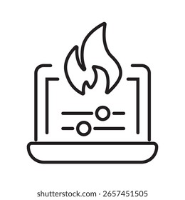 Icono de contorno único de software de seguridad contra incendios para monitoreo digital y planificación de emergencias. Estilo Linier. Trazo editable. Ilustración vectorial.