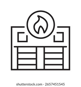 Single outline icon of fire station building for emergency response team. Linier style. Editable stroke. Vector illustration.