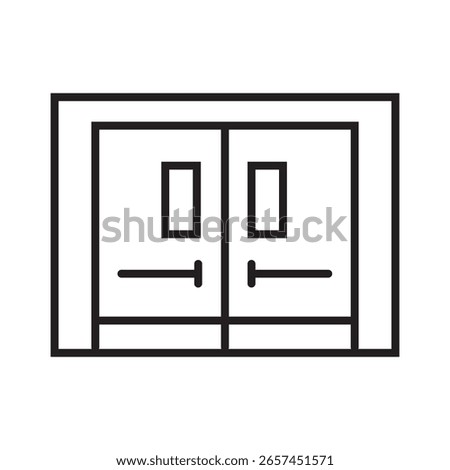 Single outline icon of fire-rated door for building safety and emergency protection. Linier style. Editable stroke. Vector illustration.