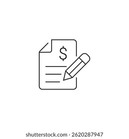 single outline icon loan related to finance and business. with paper, pencil elements and dollar symbols. linier icon collection. editable stroke. vector illustration.
