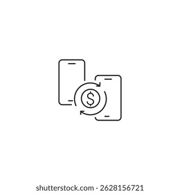 single outline icon money transfer related to payment. with mobile phone elements and dollar symbols. linier icon collection. editable stroke. vector illustration.