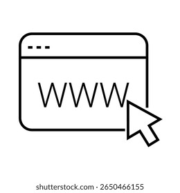 Single outline icon of a mouse pointer clicking a link, representing user interaction, link tracking, and web navigation. Linear icon style. Editable stroke. Vector illustration.