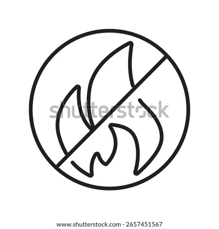 Single outline icon of no fire sign for restriction and fire hazard prevention. Linier style. Editable stroke. Vector illustration.