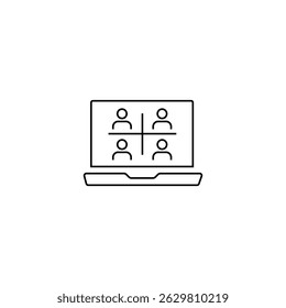 single outline icon online meeting related to communication. with people element and laptop. linear icon collection. editable stroke. vector illustration.
