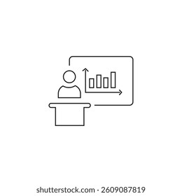 single outline icon presentation related to data analysis. linier icon collection. editable stroke. vector illustration. 