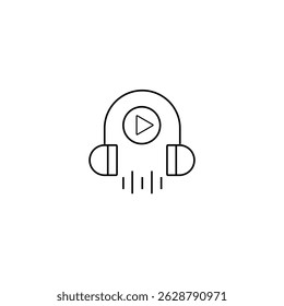 Einzelkontur-Icon-Streaming im Zusammenhang mit Podcast oder Kommunikation. mit Videoelement und Kopfhörer. linier-Symbolsammlung. editierbarer Strich. Vektorgrafik.