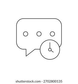Single outline vector icon of a chat bubble with a clock or pending status