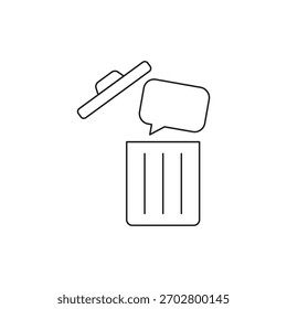 Icono de Vector de contorno único de una burbuja de chat y un bote de basura para eliminar