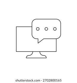 Ein einzelnes Umrissvektorsymbol einer Chat-Blase auf einem Desktop-Monitor