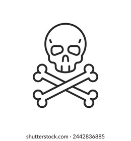 A single outlined icon of skull and bones representing hazardous products that can cause death or poisoning. For web, mobile, promotional materials, SMM. Vector Illustration.