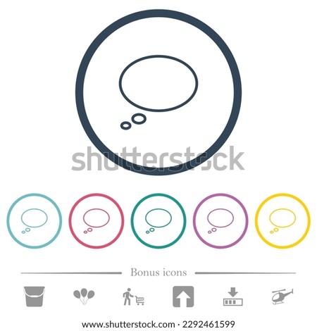 Single oval thought bubble outline flat color icons in round outlines. 6 bonus icons included.