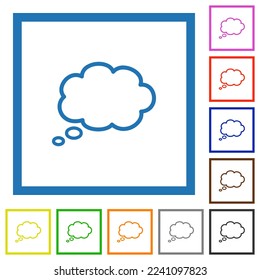 Single oval thought cloud outline flat color icons in square frames on white background