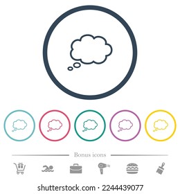 Single oval thought cloud outline flat color icons in round outlines. 6 bonus icons included.