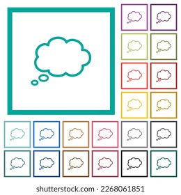 Single oval thought cloud outline flat color icons with quadrant frames on white background