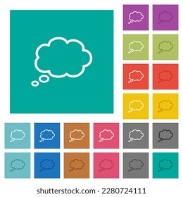 Single oval thought cloud outline multi colored flat icons on plain square backgrounds. Included white and darker icon variations for hover or active effects.