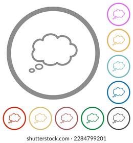 Single oval thought cloud outline flat color icons in round outlines on white background