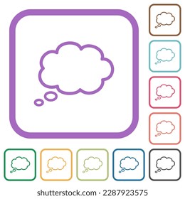 Single oval thought cloud outline simple icons in color rounded square frames on white background