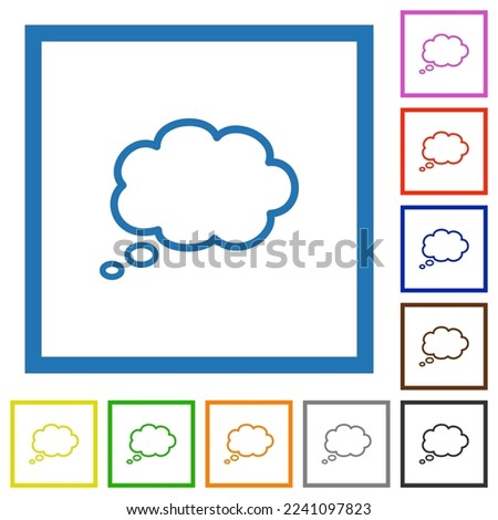 Single oval thought cloud outline flat color icons in square frames on white background