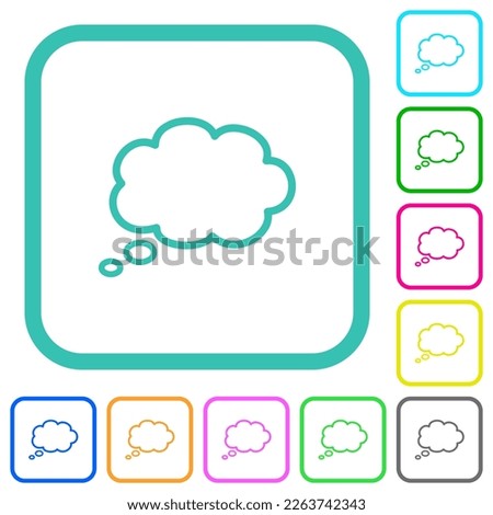 Single oval thought cloud outline vivid colored flat icons in curved borders on white background
