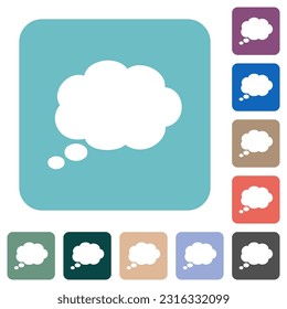 Single oval thought cloud solid white flat icons on color rounded square backgrounds