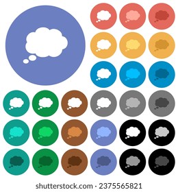 Single oval thought cloud solid multi colored flat icons on round backgrounds. Included white, light and dark icon variations for hover and active status effects, and bonus shades.