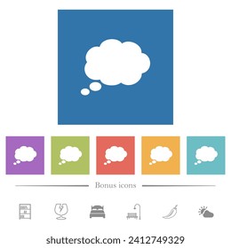 Single oval thought cloud solid flat white icons in square backgrounds. 6 bonus icons included.