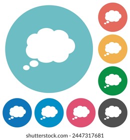 Single oval thought cloud solid flat white icons on round color backgrounds