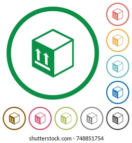 Single package flat color icons in round outlines on white background