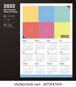 Single page 2022 calendar, single page planner, 12 months planer vector