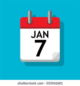 Single page from calendar. Flat on blue background. 7th of January.